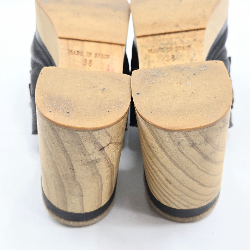 Free People Black Leather‎ Clogs with Natural Wooden Heel - Picture 14 of 14